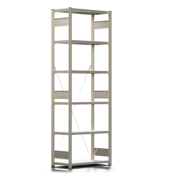 Fachbodenregal mit Tiefenriegel - 250 kg - 2.500 x 875 x 400 mm (HxBxT) - erweiterbar - Farbe wählbar - 6 Böden - Lagerregal - Steckregal Fachbodenregal mit Tiefenriegel - 250 kg - 2.500 x 875 x 400 mm (HxBxT) - erweiterbar - Farbe wählbar - 6 Böden - Lagerregal - Steckregal