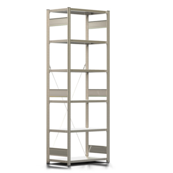 Fachbodenregal mit Tiefenriegel - 250 kg - 2.500 x 875 x 500 mm (HxBxT) - erweiterbar - Farbe wählbar - 6 Böden - Lagerregal - Steckregal Fachbodenregal mit Tiefenriegel - 250 kg - 2.500 x 875 x 500 mm (HxBxT) - erweiterbar - Farbe wählbar - 6 Böden - Lagerregal - Steckregal