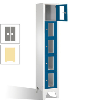 Spindschrank, Schließfächer, Sichtfenster, 1 Abteil, 5 Fächer, Korpus Pastellgelb, Türen graualuminium, 1.850 x 320 x 500 mm (HxBxT) RAL 9007 Graualuminium | RDS 0959030 Pastellgelb