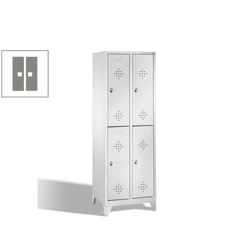 Garderobenschrank, 2 Abteile, 4 Fächer, 1.850 x 610 x 500 mm (HxBxT), Drehriegel, Füße, Korpus Viridingrün, Türen graualuminium RAL 9007 Graualuminium