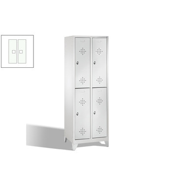 Garderobenschrank, 2 Abteile, 4 Fächer, 1.850 x 610 x 500 mm (HxBxT), Drehriegel, Füße, Korpus rubinrot, Türen verkehrsweiß RAL 9016 Verkehrsweiß