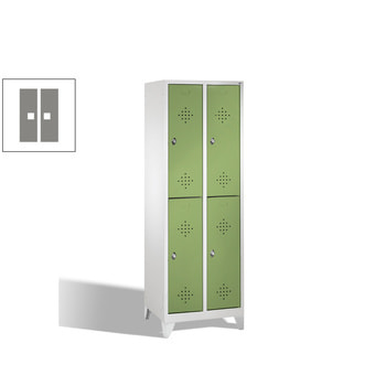 Garderobenschrank, 2 Abteile, 4 Fächer, 1.850 x 810 x 500 mm (HxBxT), Drehriegel, Füße, Korpus Viridingrün, Türen graualuminium RAL 9007 Graualuminium