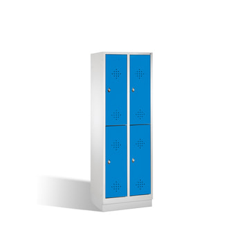 Garderobenschrank, 2 Abteile, 4 Fächer, 1.800 x 610 x 500 mm (HxBxT), Drehriegel, Sockel, Korpus Wasserblau 