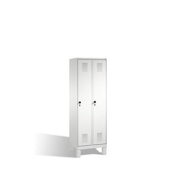 Stahl-Garderobenschrank, Spindschrank auf Füßen, 2 Abteile a 300 mm, Korpus graualuminium, Tür Stahlgrau, 1.850 x 600 x 500 mm (HxBxT) RAL 0005000 Stahlgrau | RAL 9007 Graualuminium