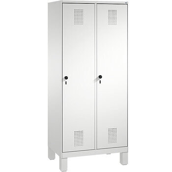 Stahl-Garderobenschrank, Spindschrank auf Füßen, 2 Abteile a 400 mm, Korpus graualuminium, Tür Stahlgrau, 1.850 x 800 x 500 mm (HxBxT) RAL 0005000 Stahlgrau | RAL 9007 Graualuminium