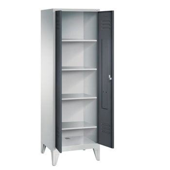 Wäscheschrank, Spind mit Füßen, 1 Abteil a 600 mm, 1.850 x 610 x 500 mm (HxBxT), Korpusfarbe weißaluminium, Türfarbe Wasserblau RAL 5021 Wasserblau | RAL 9006 Weißaluminium