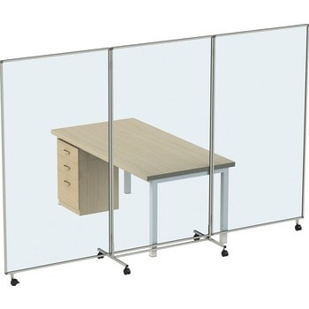 Abbildung Sichtschutz aufgeklappt: hier die Ausführung in Acrylglas, der abgebildete Tisch gehört nicht zum Lieferumfang.