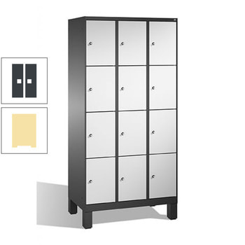 Fächerschrank, Schließfachschrank, Spind, vierstöckig, 12 Fächer a 300 mm, Farbe Pastellgelb, Türen anthrazitgrau, 1.850 x 900 x 500 mm (HxBxT) RAL 7016 Anthrazitgrau | RDS 0959030 Pastellgelb