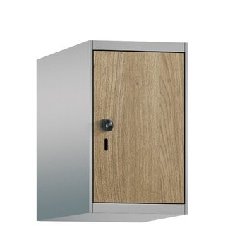 Aufsatzschrank, Schrankaufsatz, 1 Fach a 400 mm, Farbe Stahlgrau, Tür Lichtgrün, 500 x 400 x 500 mm (HxBxT) RAL 6027 Lichtgrün | RAL 0005000 Stahlgrau