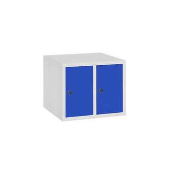 Aufsatzschrank, Schrankaufsatz, 2 Fächer a 300 mm, Farbe Stahlgrau, Tür lichtblau, 500 x 600 x 500 mm (HxBxT) RAL 5012 Lichtblau | RAL 0005000 Stahlgrau