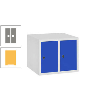 Aufsatzschrank, Schrankaufsatz, 2 Fächer a 400 mm, Farbe Sonnengelb, Tür graualuminium, 500 x 800 x 500 mm (HxBxT) RAL 9007 Graualuminium | RDS 0808060 Sonnengelb