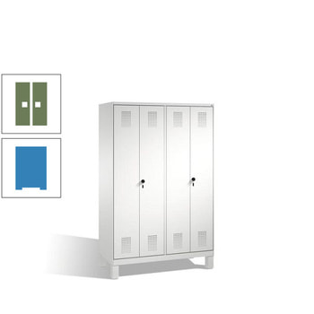 Doppel-Spind, Doppeltüren, Garderobenschrank mit Füßen, 4 Abteile a 300 mm, Korpus lichtblau, Tür resedagrün, 1.850 x 1.200 x 500 mm (HxBxT) RAL 6011 Resedagrün | RAL 5012 Lichtblau