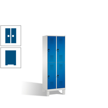 Schließfachschrank, Fächerschrank, Spindschrank, 4 Fächer (2 x 2) je 300 mm, Farbe enzianblau, Türen enzianblau, 1.850 x 600 x 500 mm (HxBxT) RAL 5010 Enzianblau | RAL 5010 Enzianblau