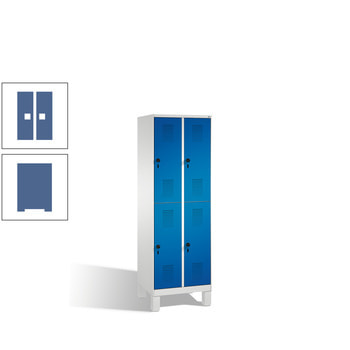 Schließfachschrank, Fächerschrank, Spindschrank, 4 Fächer (2 x 2) je 300 mm, Farbe Fernblau, Türen Fernblau, 1.850 x 600 x 500 mm (HxBxT) RAL 5023 Fernblau | RAL 5023 Fernblau