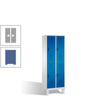Schließfachschrank, Fächerschrank, Spindschrank, 4 Fächer (2 x 2) je 300 mm, Farbe Fernblau, Türen weißaluminium, 1.850 x 600 x 500 mm (HxBxT) RAL 9006 Weißaluminium | RAL 5023 Fernblau