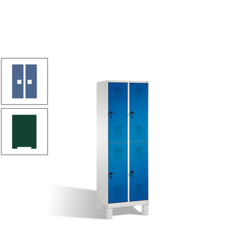 Schließfachschrank, Fächerschrank, Spindschrank, 4 Fächer (2 x 2) je 300 mm, Farbe moosgrün, Türen Fernblau, 1.850 x 600 x 500 mm (HxBxT) RAL 5023 Fernblau | RAL 6005 Moosgrün