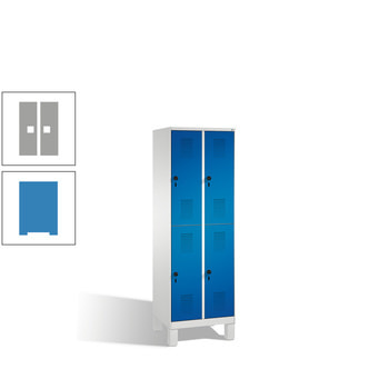 Schließfachschrank, Fächerschrank, Spindschrank, 4 Fächer (2 x 2) je 400 mm, Farbe lichtblau, Türen weißaluminium, 1.850 x 800 x 500 mm (HxBxT) RAL 9006 Weißaluminium | RAL 5012 Lichtblau