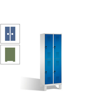 Schließfachschrank, Fächerschrank, Spindschrank, 4 Fächer (2 x 2) je 400 mm, Farbe resedagrün, Türen Fernblau, 1.850 x 800 x 500 mm (HxBxT) RAL 5023 Fernblau | RAL 6011 Resedagrün