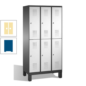 Schließfachschrank, Fächerschrank, Spindschrank, 6 Fächer (2 x 3) je 300 mm, Farbe enzianblau, Türen Pastellgelb, 1.850 x 900 x 500 mm (HxBxT) RDS 0959030 Pastellgelb | RAL 5010 Enzianblau