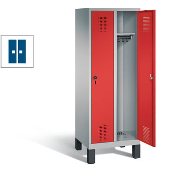 Schließfachschrank für Grundschulen, Fächerschrank, 2 Abteile, Füße, 1.650 x 610 x 500 mm (HxBxT), Korpus Schwefelgelb, Tür enzianblau RAL 5010 Enzianblau