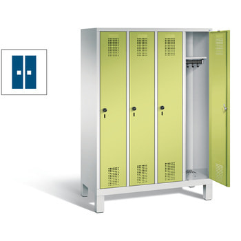 Schließfachschrank für Grundschulen, Fächerschrank, 4 Abteile, Füße, 1.650 x 1.190 x 500 mm (HxBxT), Korpus Viridingrün, Tür enzianblau RAL 5010 Enzianblau