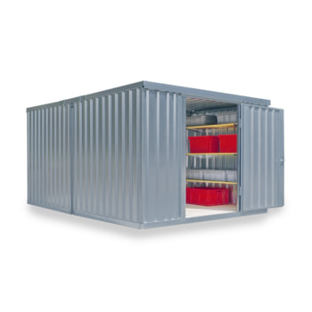 Container, Lagercontainer, Materialcontainer, Baucontainer, Gerätehaus, vormontiert, 2.150 x 4.050 x 4.340 mm (HxBxT), Holzfußboden, Farbe enzianblau 