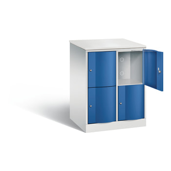 Schließfachschrank mit Abdeckplatte, Fächerschrank, 2 Abteile, 4 Fächer, 1.070 x 770 x 640 mm (HxBxT), Korpus Wasserblau 