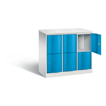 Schließfachschrank mit Abdeckplatte, Fächerschrank, 3 Abteile, 6 Fächer, 1.070 x 1.150 x 540 mm (HxBxT), Korpus Wasserblau 