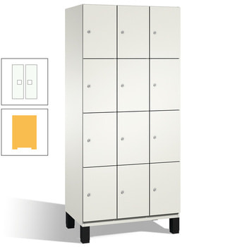 Fächerschrank, Stahlschrank, 12 Fächer, Türöffnungsbegrenzer, mit Füßen, Korpus Sonnengelb, Tür verkehrsweiß, 1.980 x 900 x 525 mm (HxBxT) RAL 9016 Verkehrsweiß | RDS 0808060 Sonnengelb