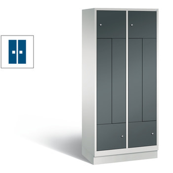 Z-Garderobenspind mit Sockel, 4 Personen, 1.800 x 820 x 510 mm (HxBxT), Korpus graualuminium, Tür enzianblau RAL 5010 Enzianblau