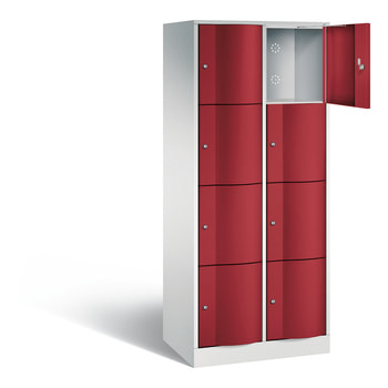 Schließfachschrank, Fächerschrank, vandalismusresistent, 2 Abteile, 8 Fächer, 1.950 x 770 x 540 mm (HxBxT), Korpus weißaluminium, Tür graualuminium RAL 9007 Graualuminium