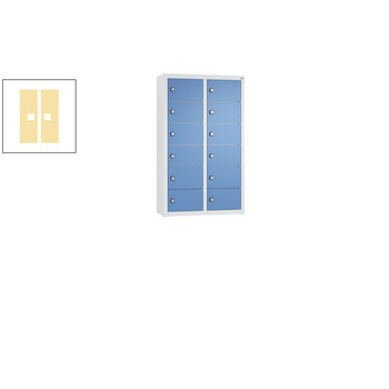 Kleingefachschrank, Schließfachschrank, wandhängend, 12 Fächer, 770 x 460 x 200 mm (HxBxT), Korpus Stahlgrau, Tür Pastellgelb RDS 0959030 Pastellgelb