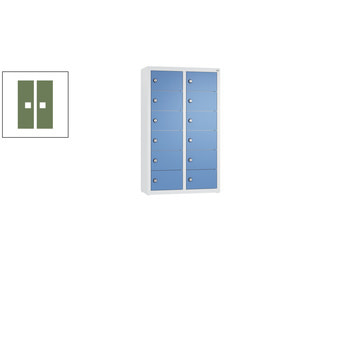 Kleingefachschrank, Schließfachschrank, wandhängend, 12 Fächer, 770 x 460 x 200 mm (HxBxT), Korpus Stahlgrau, Tür resedagrün RAL 6011 Resedagrün