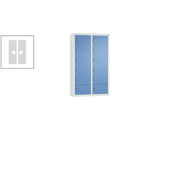 Kleingefachschrank, Schließfachschrank, wandhängend, 12 Fächer, 770 x 460 x 200 mm (HxBxT), Korpus Stahlgrau, Tür lichtgrau RAL 7035 Lichtgrau