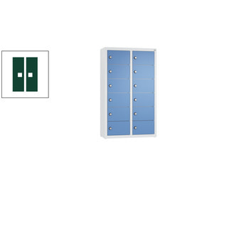 Kleingefachschrank, Schließfachschrank, wandhängend, 12 Fächer, 770 x 460 x 200 mm (HxBxT), Korpus Sonnengelb, Tür moosgrün RAL 6005 Moosgrün