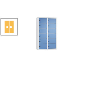 Kleingefachschrank, Schließfachschrank, wandhängend, 12 Fächer, 770 x 460 x 200 mm (HxBxT), Korpus Pastellgelb, Tür Sonnengelb RDS 0808060 Sonnengelb