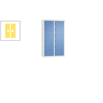 Kleingefachschrank, Schließfachschrank, wandhängend, 12 Fächer, 770 x 460 x 200 mm (HxBxT), Korpus Pastellgelb, Tür Schwefelgelb RDS 0959059 Schwefelgelb