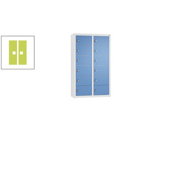 Kleingefachschrank, Schließfachschrank, wandhängend, 12 Fächer, 770 x 460 x 200 mm (HxBxT), Korpus enzianblau, Tür Viridingrün RDS 1108060 Viridingrün