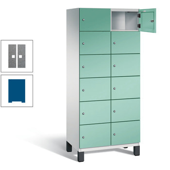 Fächerschrank, Stahlschrank, 12 Fächer, Türöffnungsbegrenzer, Füße, 1.980 x 800 x 525 mm (HxBxT), Korpus enzianblau, Front Eisenglimmer DB 703 Eisenglimmer | RAL 5010 Enzianblau