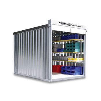 Rollladencontainer 6 qm (Mehrzweckboxen und Fachböden sind im Lieferumfang nicht enthalten)
