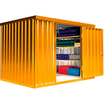 Lagercontainer, Baucontainer, Materialcontainer, Container, Gerätehaus, 2.150 x 3.050 x 2.170 mm (HxBxT), Holzfußboden, montiert, Farbe signalgelb 