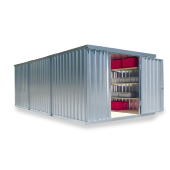 Container, Lagercontainer, Schnellbaucontainer, Materialcontainer, Baucontainer, Gerätehaus, zerlegt, 2.150 x 3.050 x 6.520 mm (HxBxT), Holzfußboden Holzfußboden