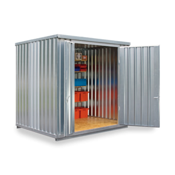 Lagercontainer mit Doppelflügeltür in Seite C, Baucontainer, Container, Gerätehaus, Schuppen, montiert, 2.595 x 3.020 x 2.540 mm (HxBxT) 
