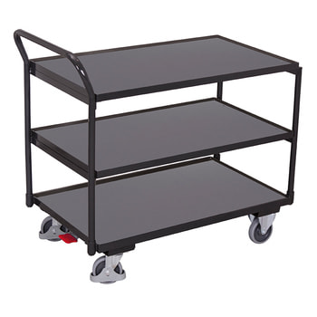 Tischwagen - 3 Etagen mit Rand - Griff senkrecht - Traglast 250 kg - Ladefläche und Rahmenfarbe wählbar 