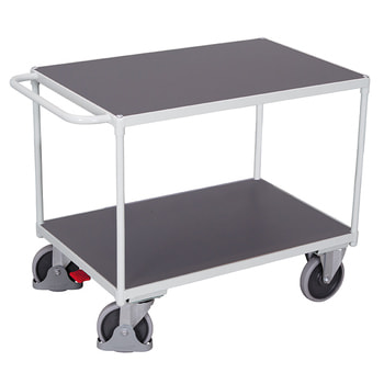 Schwerer Tischwagen - 2 Etagen - Griff waagerecht - Ladefläche und Rahmenfarbe wählbar 