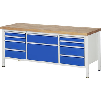 Werkbank mit 10 Schubladen - Teilauszug - 120:4 / 150:4 / 180:1 / 360:1 - 840 x 2.000 x 700 mm (HxBxT) - Traglast 1.250 kg - Buche Teilauszug | 700 mm