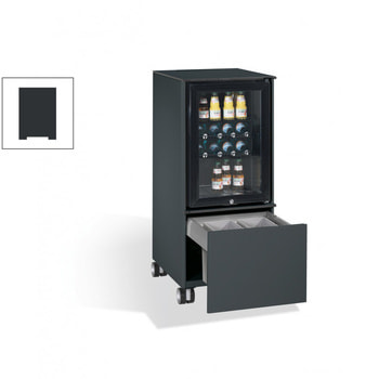 Kühlschrank Caddy, Konferenzboy, Minibar für Besprechungsraum, Servicewagen, 230 V, Abfallsammler, Farbe schwarzgrau, 1.157 x 500 x 600 mm (HxBxT) RAL 7021 Schwarzgrau