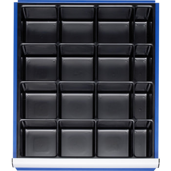 Schubladen-Einteilungsset für Schubladen 490 x 560 mm (BxT), Kleinteileeinsatz mit 16 Fächern, für Fronthöhe 60 und 90 mm 