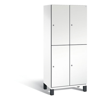 Fächerschrank, Stahlschrank, doppelstöckig, 4 Fächer, Füße, Korpus graualuminium, Tür Eisenglimmer, 1.980 x 800 x 525 mm (HxBxT) DB 703 Eisenglimmer | RAL 9007 Graualuminium