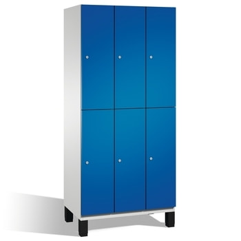 Fächerschrank, Stahlschrank, doppelstöckig, 6 Fächer, Füße, Korpus moosgrün, Tür Eisenglimmer, 1.980 x 900 x 525 mm (HxBxT) DB 703 Eisenglimmer | RAL 6005 Moosgrün